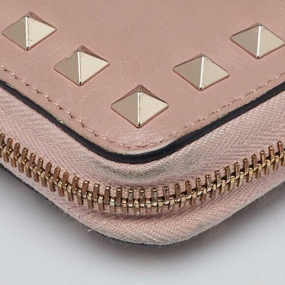 Valentino Beige Leather Rockstud Zippy Wallet - Picture 3 of 8